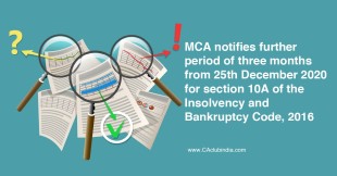 MCA notifies further period of three months from 25th December 2020 for section 10A of the Insolvency and Bankruptcy Code, 2016